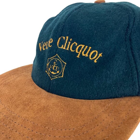 Vintage Veuve Clicquot Champagne Wool Suede Strapback Hat Black Brown - Picture 3 of 8